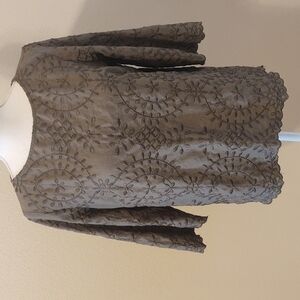 Chico's Women's Olive Green Embroidered Blouse